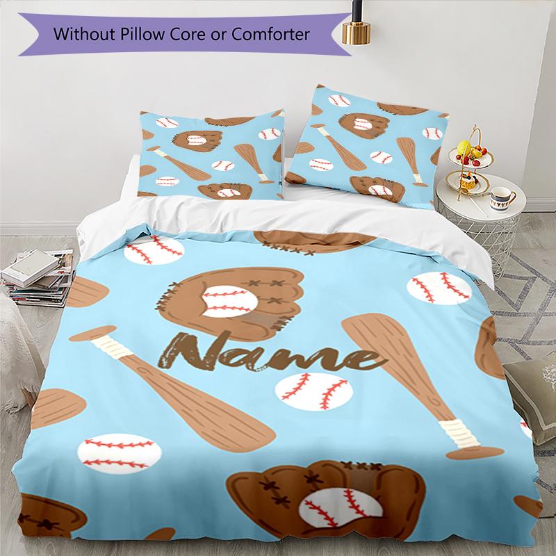 3pcs Custom Name Baseball Bedding Set Duvet Cover Closure Includes 1 Duvet Cover & 2 Pillowcases, Soft and Comfortable for All Seasons.