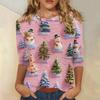 3/4 Sleeve Shirts For Women Print Christmas Tees Blouses Casual Plus Size Basic Tops Pullover