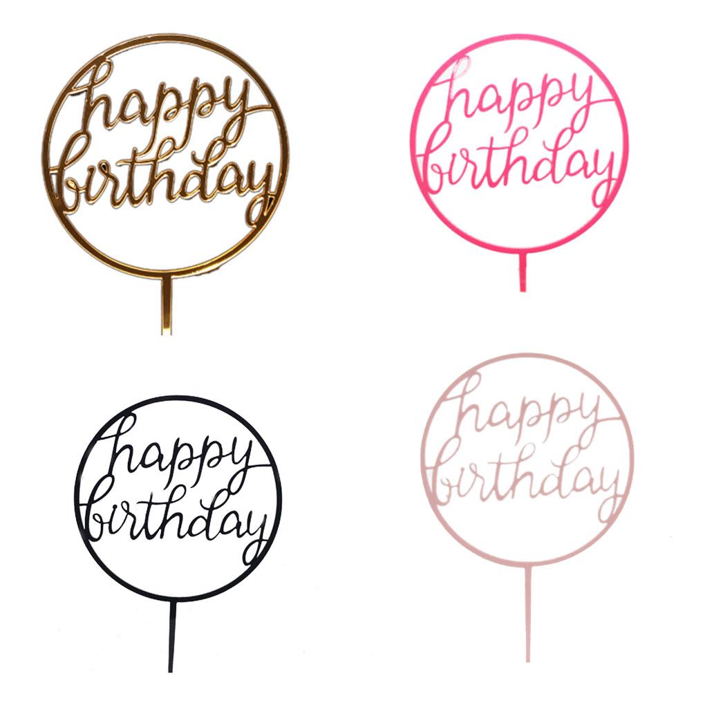 Round Cake Topper Wedding Birthday Party Gifts Dessert Insert Stick Kids Happy Birthday Decorative Topper