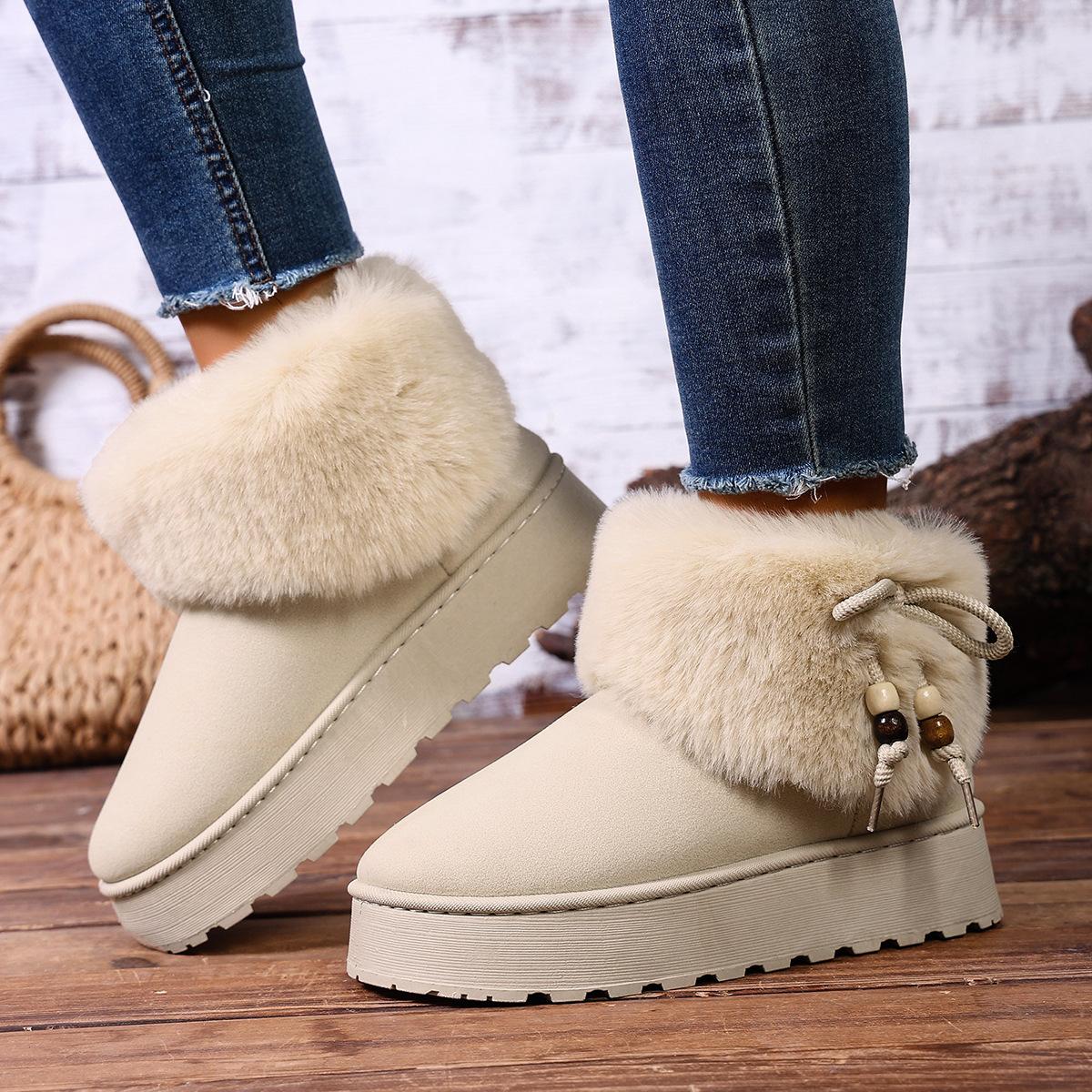 

2025 новые ботильоны с голенищем-манжетой, зимние сапоги, искусственный короткий плюш, теплые, зимние, на среднем каблуке, женские 43