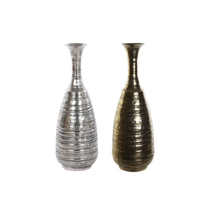Vase - Moderne - Aluminium - Finition vieillie argenté doré - 24 x 24 x 67 cm - Lot de 2
