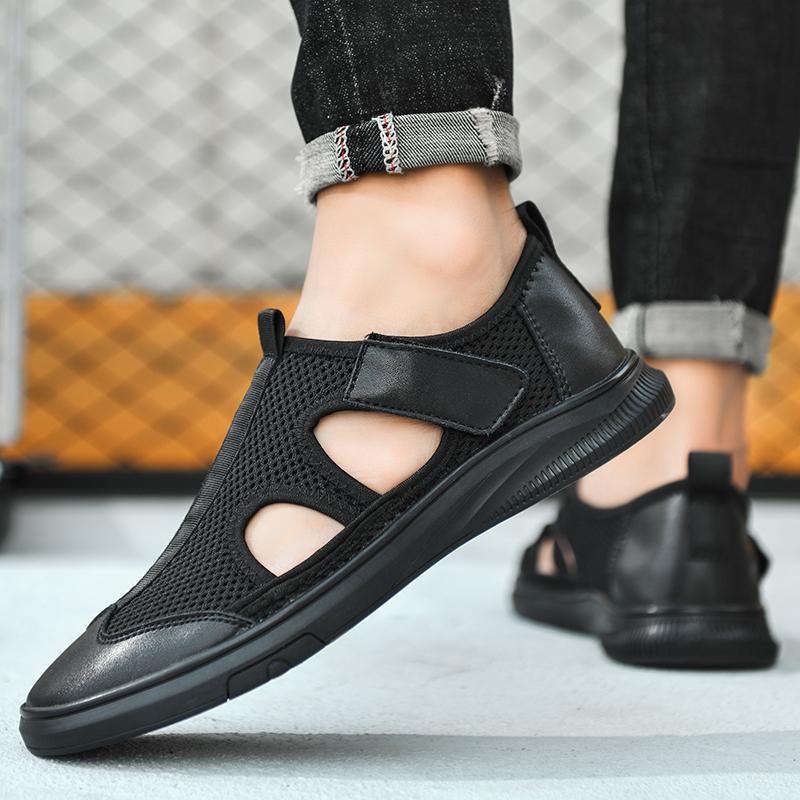 Модные тенденции мужские кожаные сандалии летние тапочки Baotou мягкие сандалии мужские — фото 4