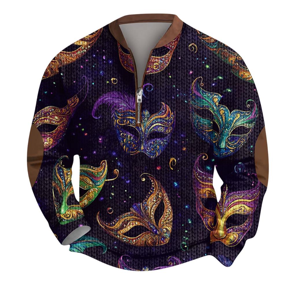 Pánský vánoční svetr Mikiny na zip Vintage pletený Grafická mikina Karnevalový Stojáček Pulovr