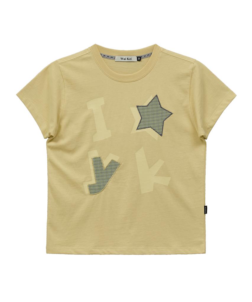 WAIKEI Yk Check Applique Short Sleeve T-Shirt Light Yellow
