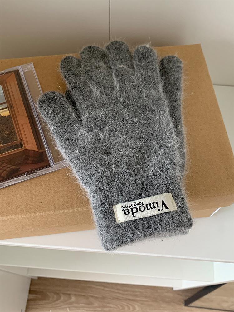 Fashion knitted thermal gloves female students solid color driving simple leaking finger warm gloves