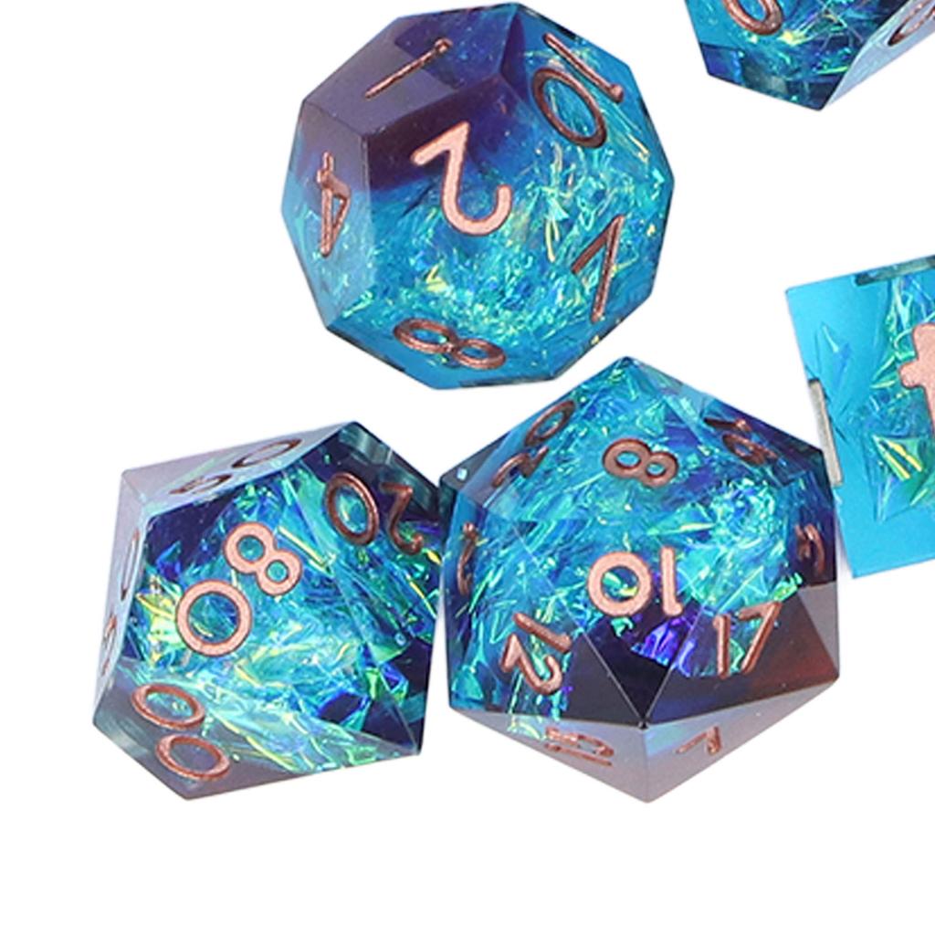 7Pcs Polyhedral Resin Dice Set Clear Numbers Role Playing Games Exquisite Collectible Gift for Family Friends Blue+Red