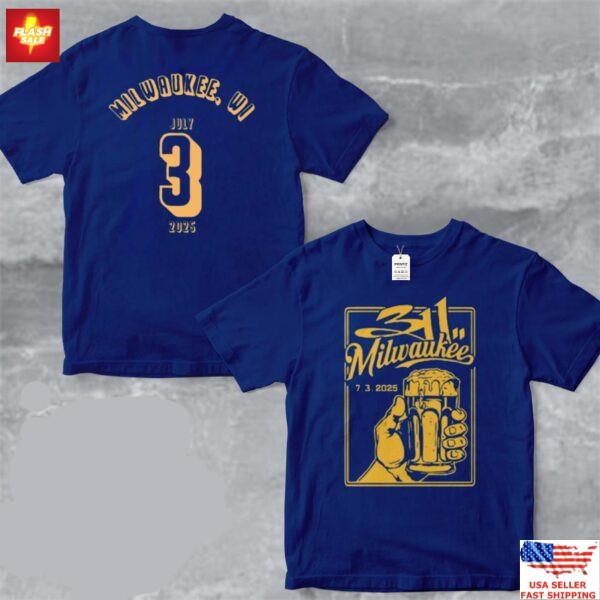 

Футболка 311 Band Milwaukee 2025 Tour BMO Harris Pavilion 7 июля Двусторонняя футболка Унисекс XXXL