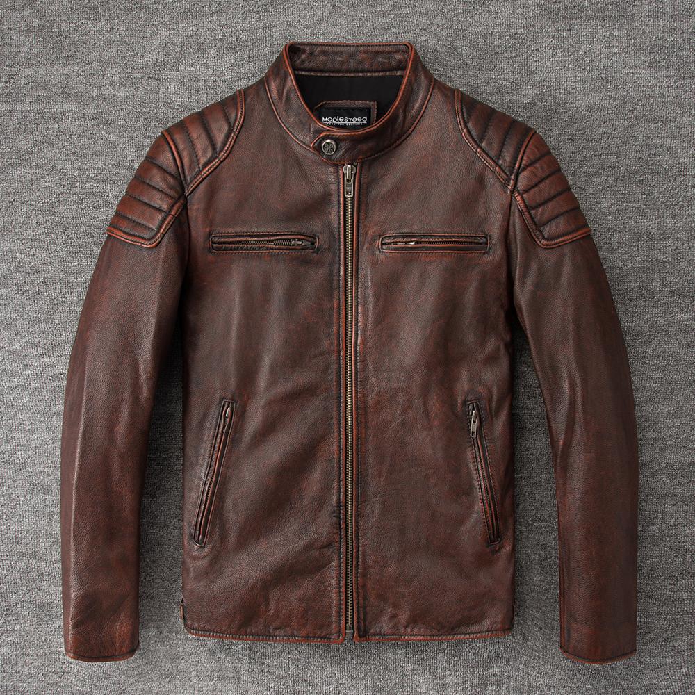 Men Leather Jacket Slim Fit Short Genuine Cow Jackets Men's Cowhide Coat Biker Style Sheepskin Clothes Spring Autumn