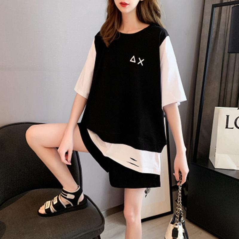 Summer Korean Style Casual Sports Suit Women's Short-sleeved Shirt Women's Shorts Large Size Loose Slimming Two-piece Set for Women
