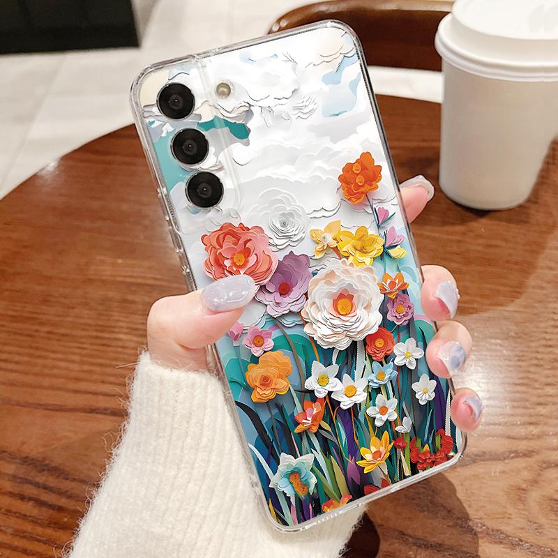 White Flowers Print Case For Samsung A57 S26 Ultra A37 A17 A56 A36 A26 A16 A55 A35 A25 A15 A54 5G S21 FE S22 S23 S24 S25 Plus Clear TPU Soft Cover
