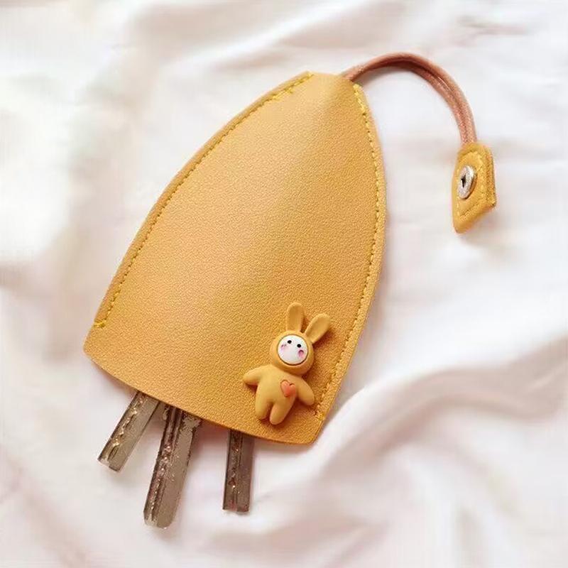 Cute Rabbit Pull Out Key Sleeve Cartoon Animal Pu Leather Car Key Case Holder Large Capacity Keychain Pouch Keychain Organizer