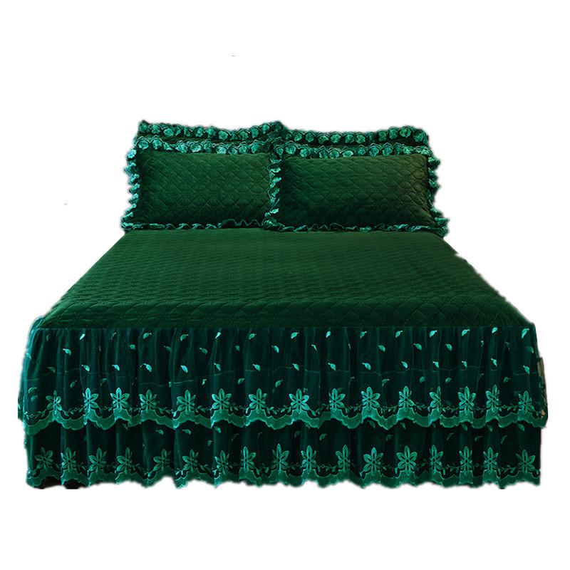 Winter Thickened Baby Fleece Lace Bed Skirt Quilted To Keep Warm Milk Fiber Bedspread Princess Lace Bedding