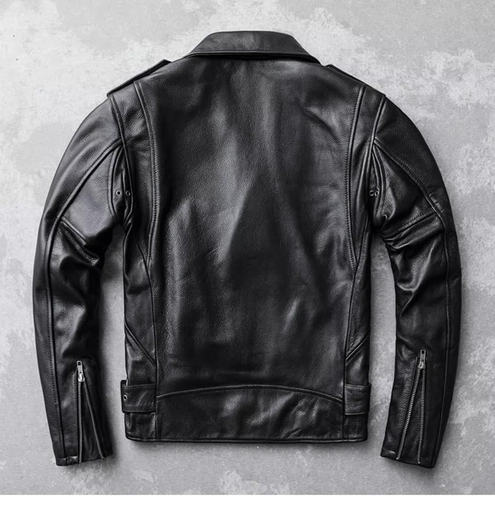 CHEJI Genuine Leather Cowhide Biker Motorcycle Denim Fashionable Jacket, Men's Coat, Jacket, Short, Jacket, Cold-Resistant, Windproof, Thick, Spring,