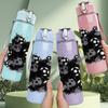 1PC Black Ink Splatter Abstract Texture Print 750ml Color Plastic Sports Water Bottle Leakproof Flip Straw Lid Suitable for Sports Office Home Use