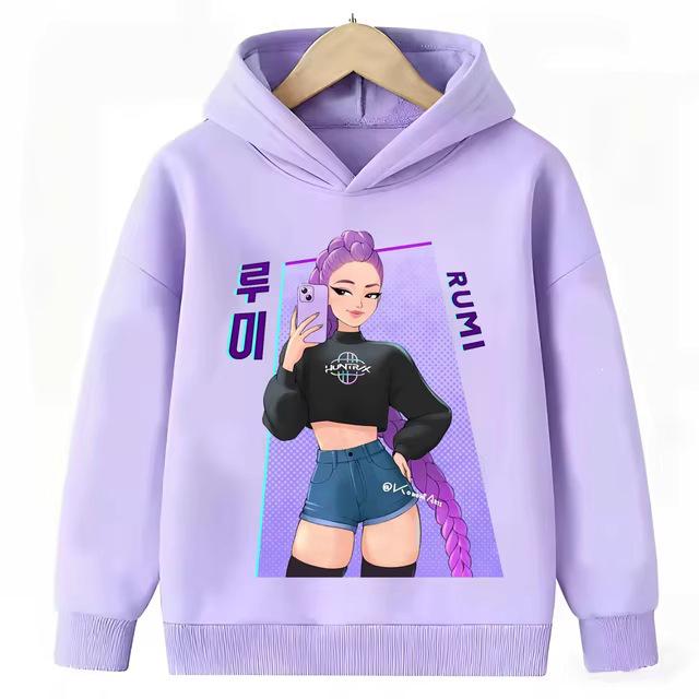 2026 Kinder Kpop Dämonenjäger Lila Hoodie - Warm, Lässig und Locker geschnitten für Jungen & Mädchen