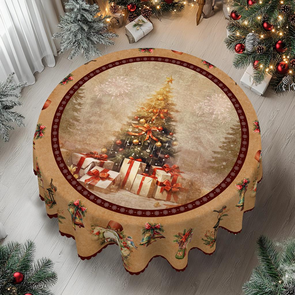 1 Weihnachtliche Runde und Rechteckige Tischdecken, Verschiedene Größen, Antiker Weihnachtsbaum Schneemann Exquisite Glocken Tischdecken für den täglichen Heimküchengebrauch,