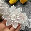 Lyxig Vit Organza Tyg Spets Tyg 3D Pärlor Blommor Broderi Band Kant För DIY Sömnad Urringning Plagg Klänning Dekor