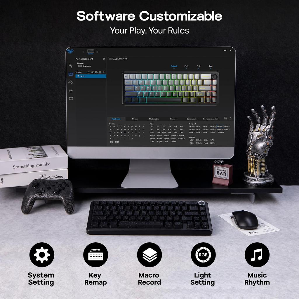 EPOMAKER X AULA F65 PRO Wireless Mechanical Gaming Creamy Gasket PBT Technical Standards Compliance Certified Ice Crystal Keyboard, 65% Layout,
