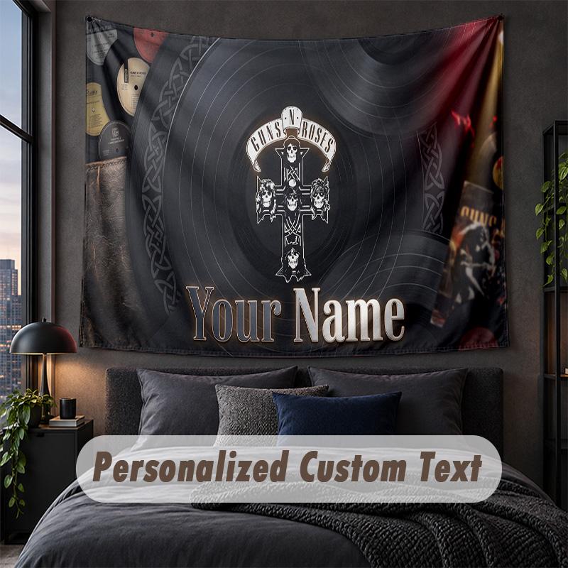 Custom Name Text Tapestry,Guns N’ Roses Decorative Wall Hanging, Background Tapestry For Home Bedroom