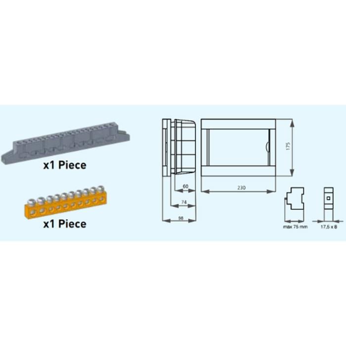 Tableau nu encastrable 8 modules Panasonic porte opaque