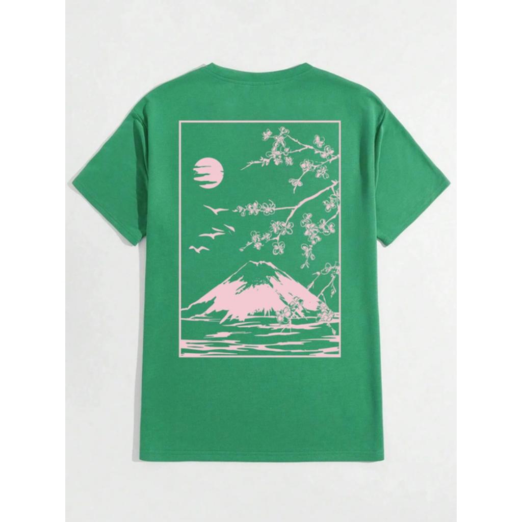 Tokyo Sakura Mount Fuji Business Card T Shirt Men Fashion Tee Clothing Cotton Summer Casual Tops Hip Hop Loose Cotton T-Shirt