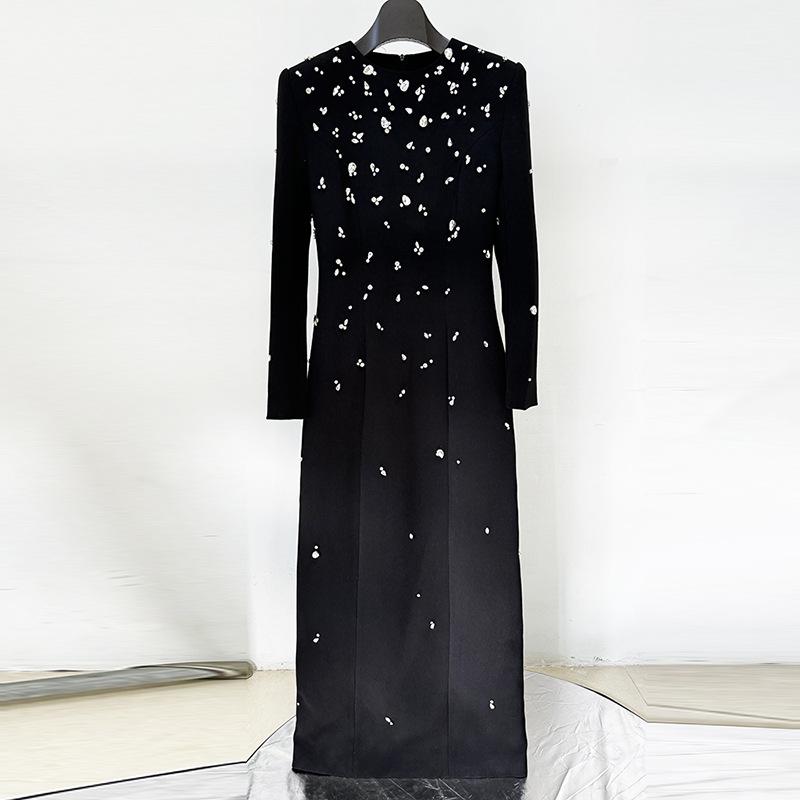 

Elegant Heavy Beadwork Diamond-Inlaid Long Sleeve Formal Dress S чёрный