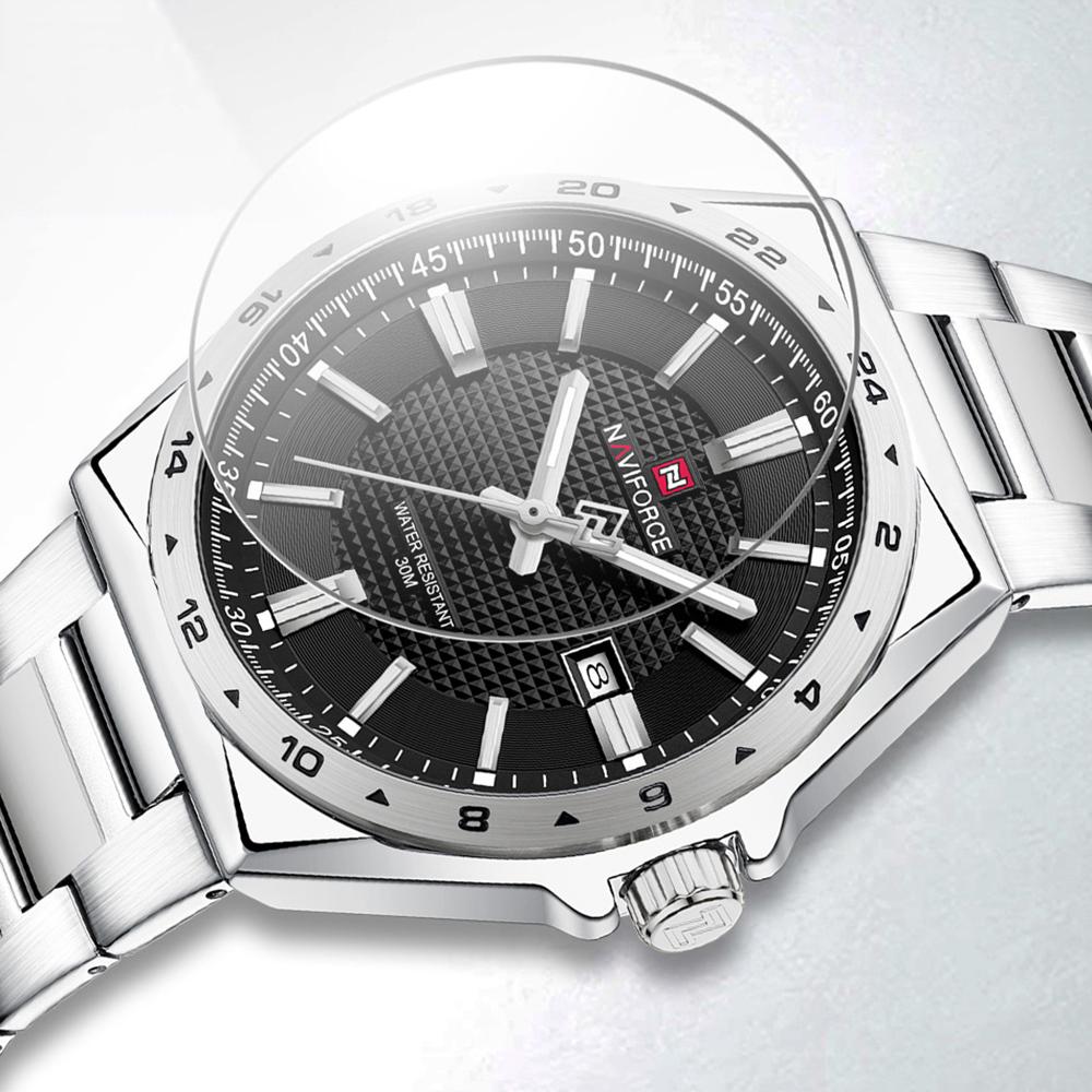 Naviforce Original Quartz Watch for Men Calendar Stainless Steel Strap Luminous Pointer Round Case Waterproof Men Watch NF9266