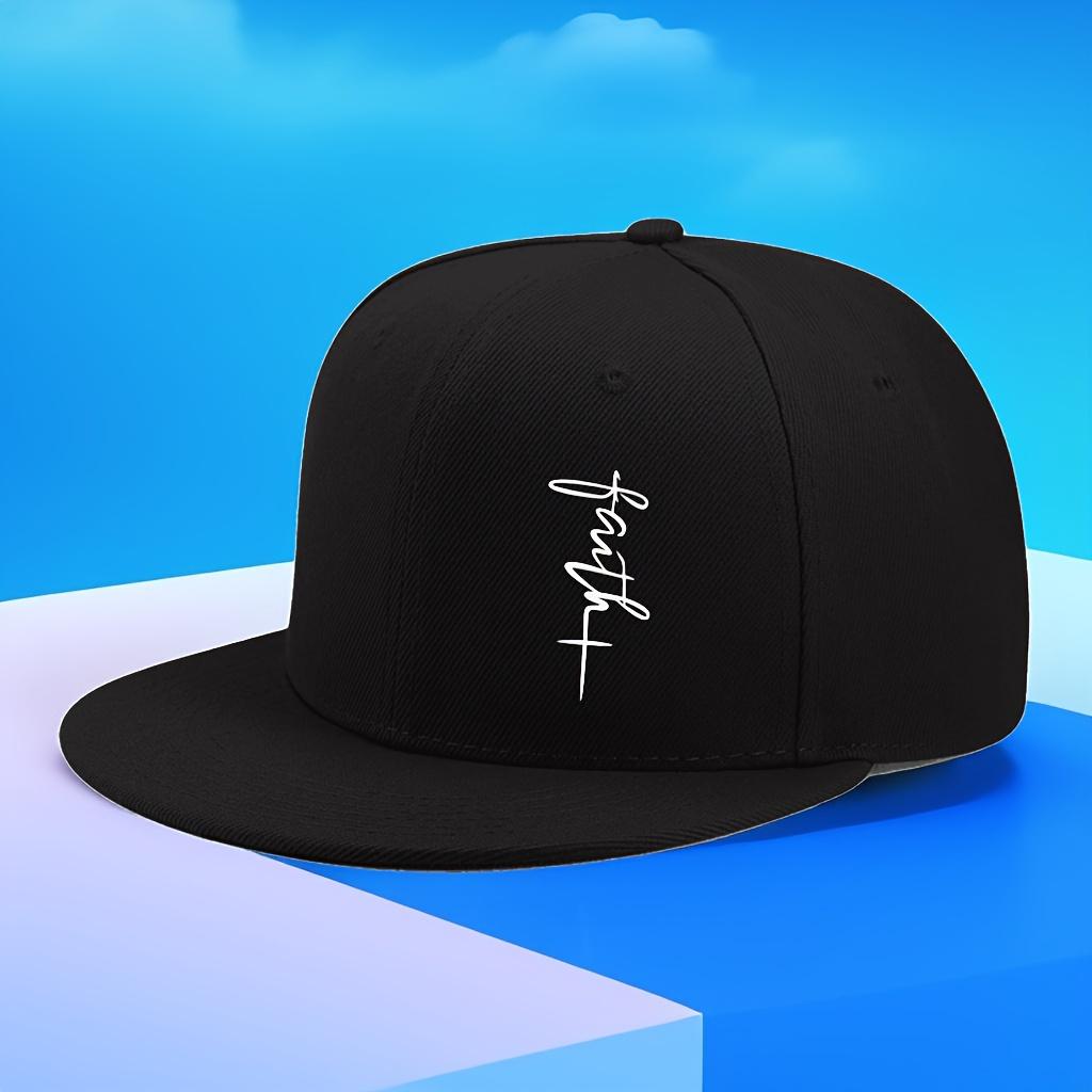 Faith Cross Script Black Snapback Baseball Cap Polyester Casual Streetwear Adjustable Unisex Headwear