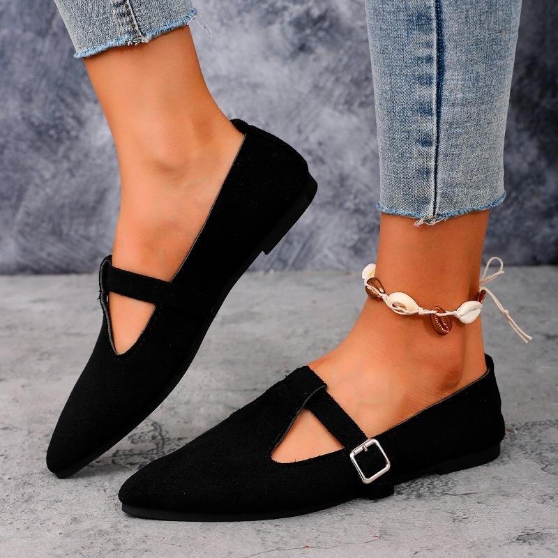 Fashion Flat Single Shoes Autumn New Pointed Cow Suede One Strap Soft Sole Anti-slip Wear-resistant Low Top Shoes