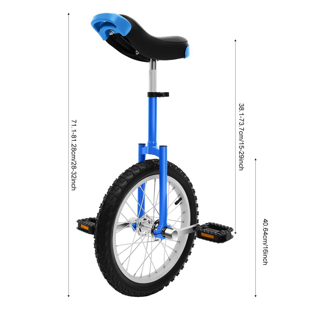 Outdoor Wheel Unicycle, 16Inch One Wheel Bike Adjustable Seat Exercise Bicycle for 7-60 Years Old, Outdoor Sports Fitness