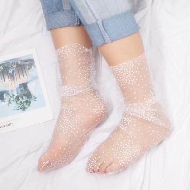 Sexy Lace Mesh Fishnet Socks Mixed Fiber Transparent Stretch Elasticity Ankle Net Yarn Thin Women Cool Socks 1pair