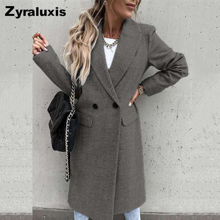 Abrigo grueso de lana para mujer, cortavientos, manga larga, para otoño/invierno