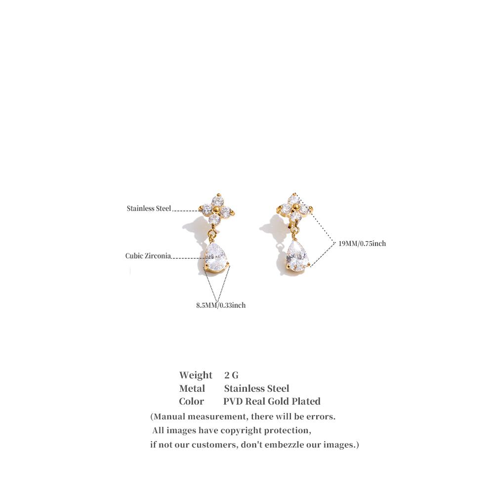 Yhpup Stainless Steel Cubic Zirconia Flower Water Drop Dangle Earrings Chic Bling Shiny Delicate Premium Jewelry Gift Waterproof