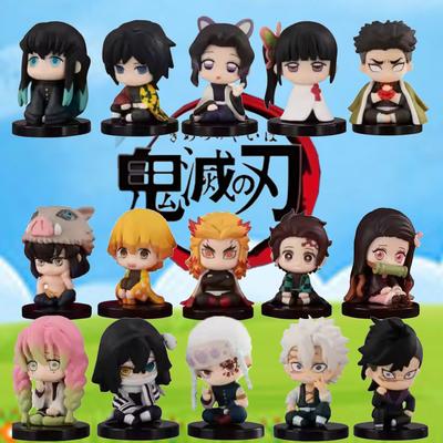 Demon Slayer Anime Figure Toy - Kimetsu No Yaiba Q Version Collectible - Sitting Tanjiro Nidouzi Inosuke Zenizu Model Doll Gift