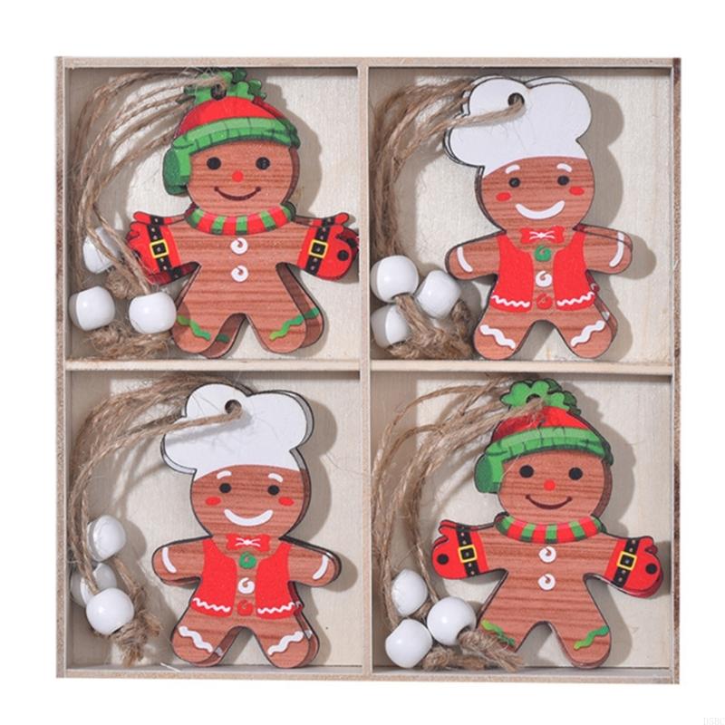 12Pcs Wooden Lovely Man Ornaments Durable Holiday Homes Decoration 4 Panel Designs for Christmas Tree Decorations