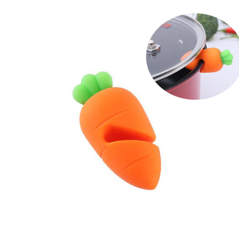 2Pcs Pot Lid Overflow Stopper Silicone Carrot Design Kitchen Spill Guard Heat Resistant Cookware Accessory Non-Slip Grip