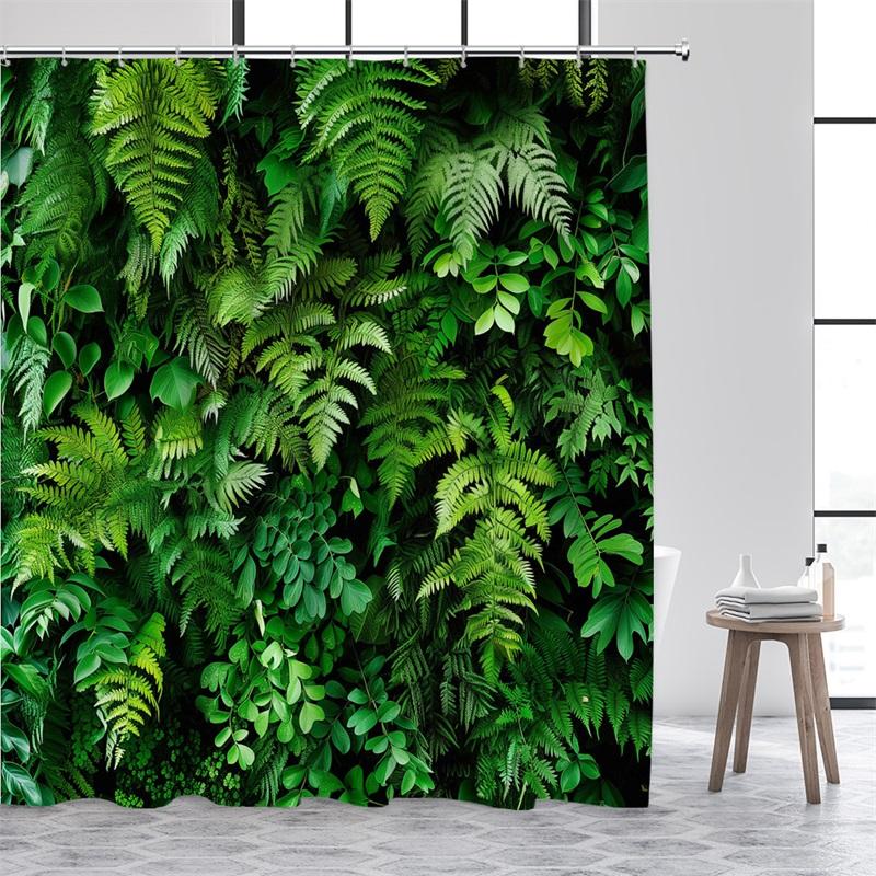 Green Leaves Shower Curtains Tropical Leaf Garden Vine Plant Wall Hanging Fabric Home Bathroom Decor Bath Curtain Set with Hooks
