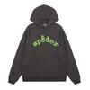 Felpa Sp5der Oversize Spessa in Pile con Stampa a Foglia Ragnatela Design Uomo Inverno Casual
