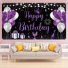 Happy Birthday Polyester Banner with Balloons and Champagne Pattern - Multi-purpose for Photo Booth, Cake Table DJH