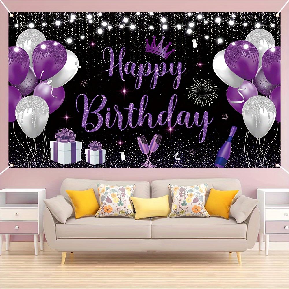 Happy Birthday Polyester Banner with Balloons and Champagne Pattern - Multi-purpose for Photo Booth, Cake Table DJH