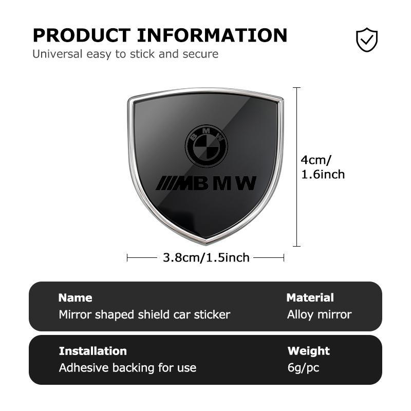 Car Shield Shape Mirror Waterproof Sticker Auto Decorative Decal For BMW M3 M5 E36 E39 E46 E60 E61 E64 E70 E71 E80 E85 E87 E90 AA4