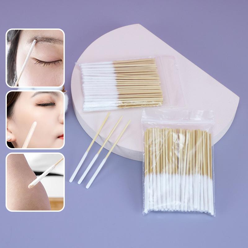30Pcs Bag Bamboo Cotton Stick Swabs Buds With Long Cotton Head For Eyebrow Lips Eyeline Permanent Tattoo Makeup Cosmetics