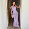 Women's clothing European and American style long dress summer new sexy slanted shoulder slim-fitting pleated hip-wrapped dress