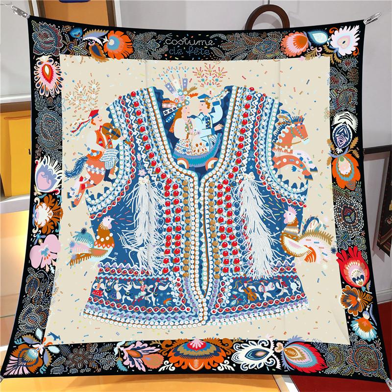 90Cm New Colorful Cloth Twill Silk Scarf Shawl  Square Scarf Women Hijab Luxury Bandana Foulard Neckerchief Head Scarves 90CM x 90CM