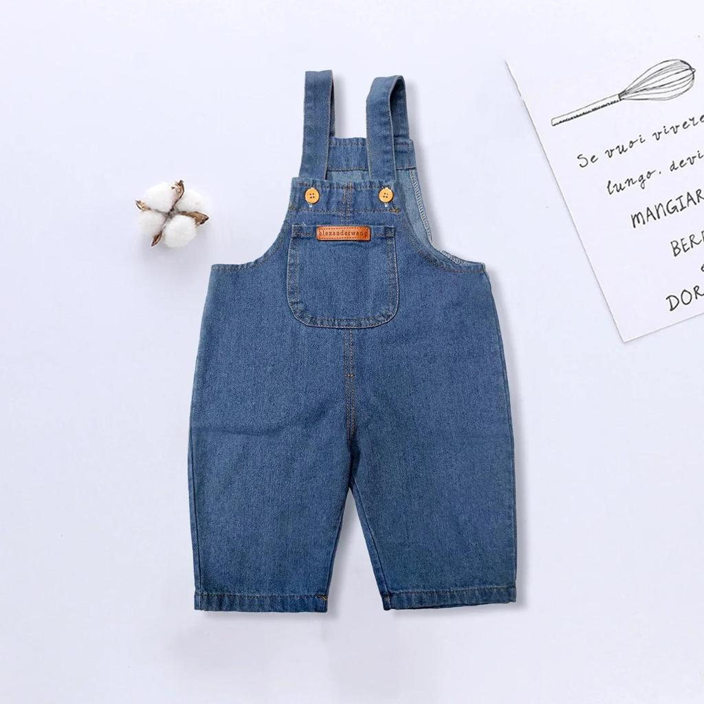 Macacão jeans sólido para bebês meninos, calças jeans infantis, macacão infantil, roupas infantis, macacão infantil, roupas de outono para meninas