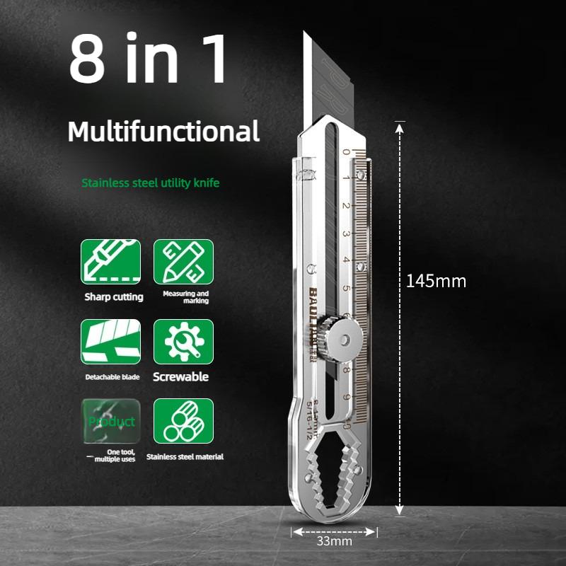 Knife 8 in 1 Design with Sharp Blade Stable Grip and Ruler for Cutting and Measuring Ideal for DIY and Construction Tasks