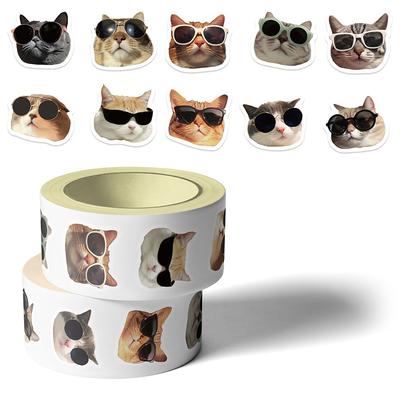 500PCS 1 Roll Cat Stickers Roll Cute Meme Kitten Stickers Pet Kitten Party Vinyl Sticker Decoration for Scrapbook Water Bottles