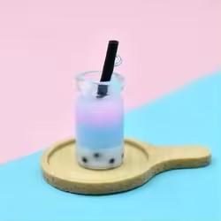 Hot Sale Bulk Stock Resin Jewelry Earring Keychain DIY Accessories Milk Bubble Tea Design Glass Bottle Charm for Souvenir Use