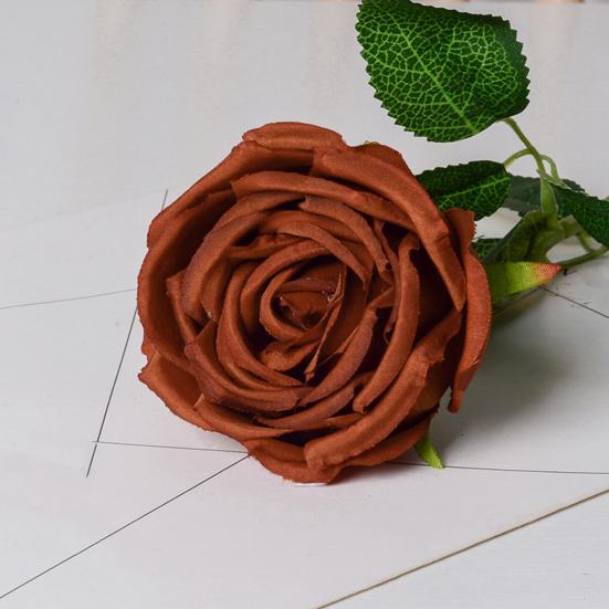 Artificial Rose Flower Big Bloom Fake Silk Rose Flower Realistic Faux Long Stem Rose Bouquet with Leaves for Home Kitchen Party Wedding Decor
