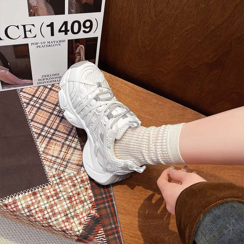 Mesh platform dad shoes women's spring new heightening breathable round head niche sports and leisure shoes